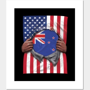 New Zealand Flag American Flag Ripped - Gift for New Zealander From New Zealand Posters and Art